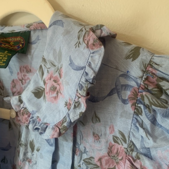 PETER Pan Collar Floral Short Sleeve Buttondown Blouse 100% Cotton Size 2 - Picture 11 of 14